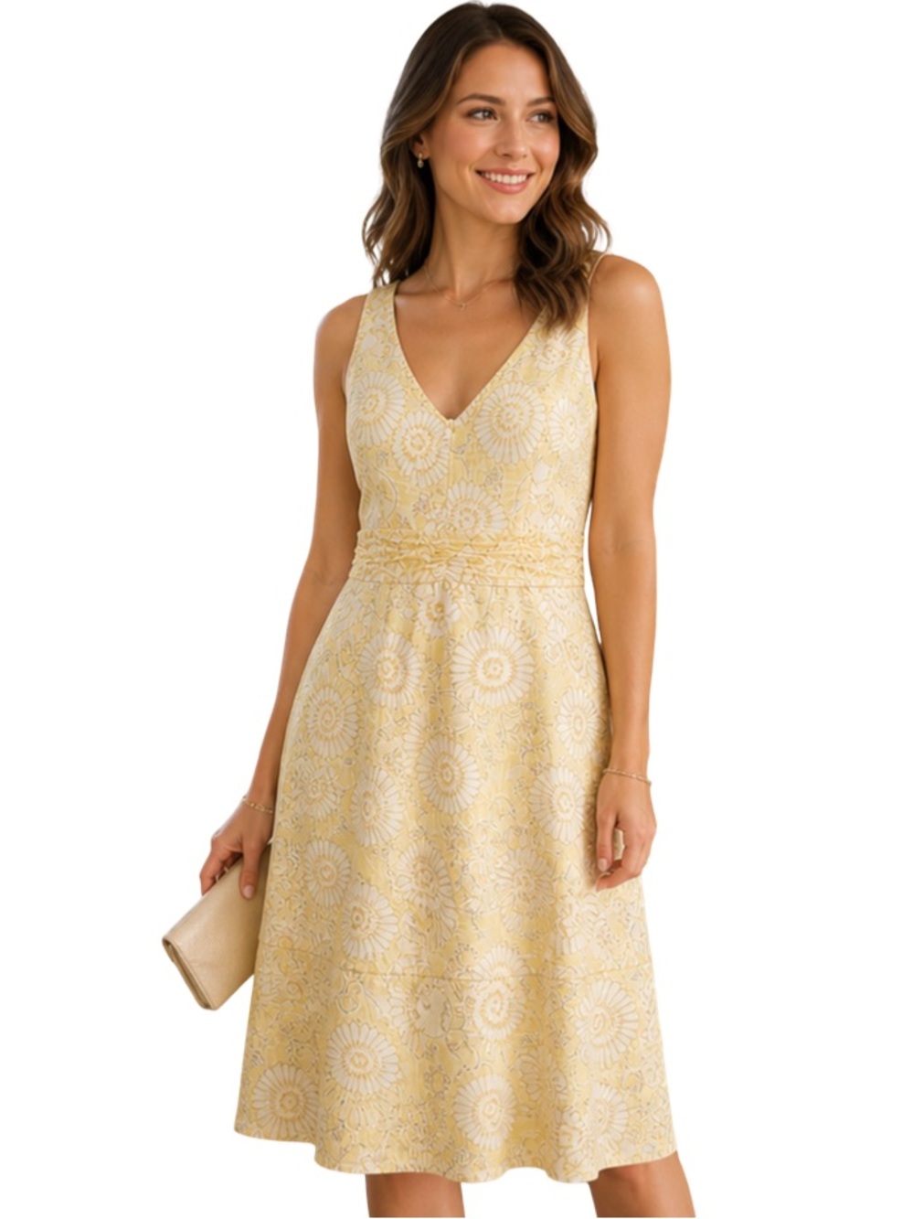 Kay Unger Silk Floral Dress Size 10 Wedding Guest Graduation Yellow